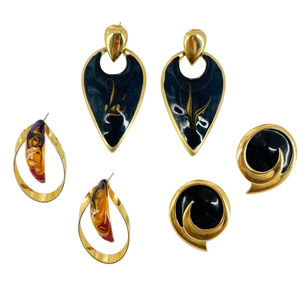 80s enameled earrings 1980s vintage set of 3